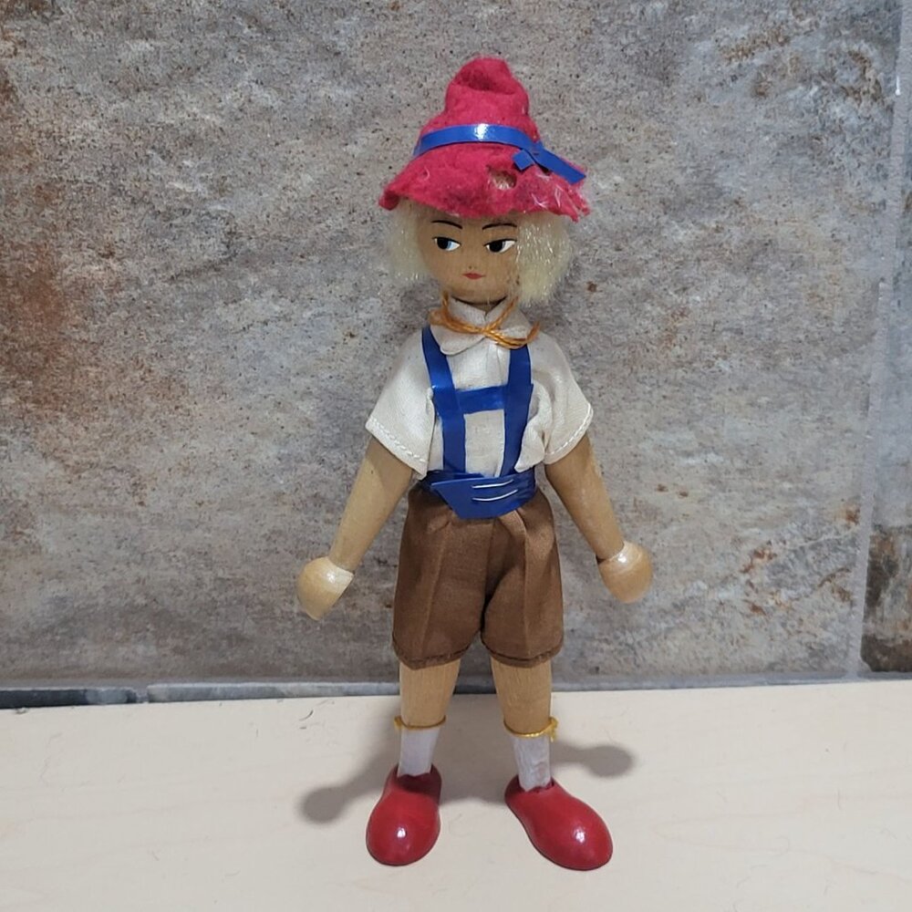 Vintage Wooden Peg Austrian Style Boy Folk Art Doll Figurine